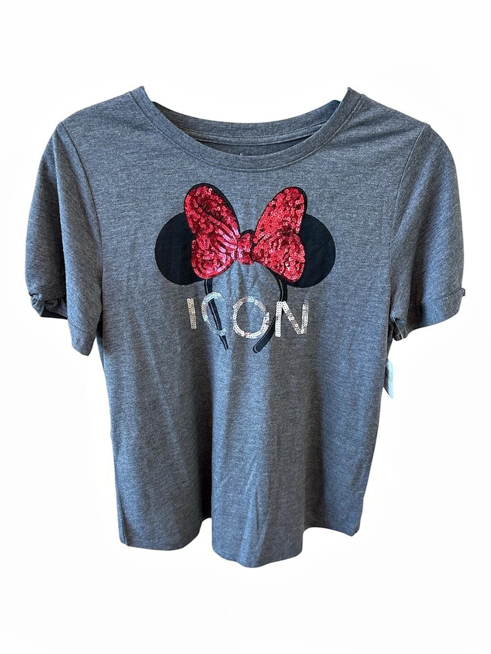 Disney Minnie Mouse Sequin Tee Gray & Red XS NWT